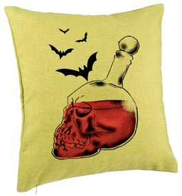 Perna Decorativa cu motiv Sticla Craniu de Halloween 1, 40x40 cm, Verde, Husa Detasabila, Burduf