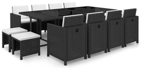 vidaXL Set mobilier de exterior cu perne, 13 piese, negru, poliratan