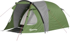 Outsunny Cort de Camping pentru 4 Persoane, 2 Camere, Ferestre și Uși, Preș de Sol, Cârlig în Tavan, 323x248x150cm, Verde | Aosom Romania