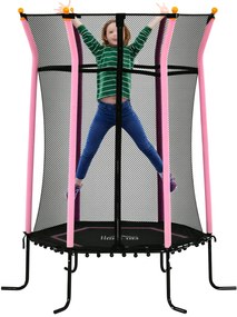 HOMCOM Trambulină Elastică pentru Copii 3-10 Ani cu Intrare cu Fermoar și Bare Căptușite, Ø163,5x190 cm, Roz | Aosom Romania