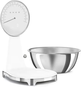 Cantar de bucatarie Smeg KSF01WHWW, Afisaj analogic si digital, Pana la 5 kg/5 l, Functie TARA, Afisaj LED, Baza antiderapanta, Baterie reincarcabila, Alb mat