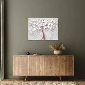 Tablou pe sticlă - Imaginea copacului alb cu flori albe, rosegold (70x50 cm)