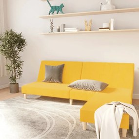 Canapea extensibilă cu 2 locuri și taburet, galben, textil