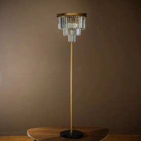Lampadar din metal, auriu, cu cristale din sticlă în cascadă și bază neagră, 158 x 40 cm, „Hilton”