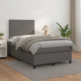 3142777 vidaXL Pat box spring cu saltea, gri, 120x200 cm, piele ecologică