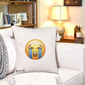 Perna Decorativa Emoji Plange, 40x40 cm, Bej cu Franjuri, Husa Detasabila, Perna Inclusa, BEKZ®