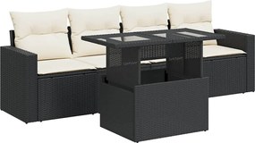 vidaXL Set mobilier de grădină cu perne, 5 piese, negru, poliratan