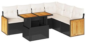 3327717 vidaXL Set canapele grădină perne 7 piese negru, poliratan/lemn acacia