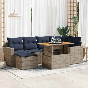 vidaXL Set canapele de grădină, 7 piese, cu perne, gri, poliratan