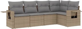 vidaXL Set canapele de grădină cu perne, 5 piese, bej, poliratan