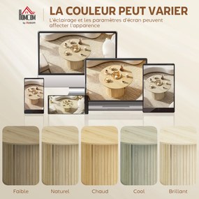 HOMCOM Masă de cafea rotundă, masă pentru living cu depozitare, ușă glisantă cu lamele, 2 rafturi, efect lemn natural | Aosom Romania