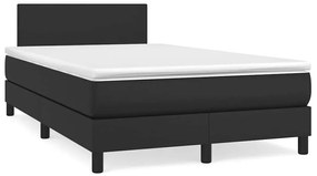 vidaXL Pat box spring cu saltea și LED, negru, 120x190 cm, piele eco