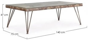 Masuta de cafea maro antichizat din sticla temperata si MDF, 140x75x47 cm, Atlantide Bizzotto