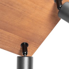 Spotlight industrial negru cu lemn 4 lumini - Kristina