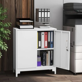 HOMCOM Dulap de birou din metal, uși cu închidere, comodă de birou, design în 2 nivele, Alb | Aosom Romania