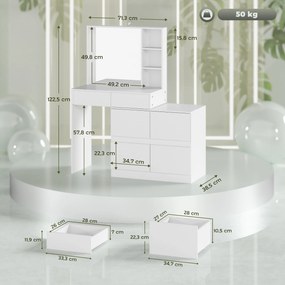 HOMCOM Masă de machiaj, masă pentru machiaj cu oglindă mare, 4 sertare, 3 compartimente deschise, 2 dulapuri, MDF, Alb | Aosom Romania