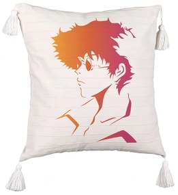 Perna Decorativa cu Franjuri cu Cowboy Bebop 2, 45x45 cm, Ecru, Cu fermoar