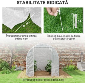 Outsunny Seră de Grădină Tip Tunel cu Cadru din Oțel și 4 Ferestre în PE 2.5x2x2m, Alb | Aosom Romania