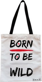 Sacosa de Panza pentru Cumparaturi, Geanta Tote, model Born to be wild, Cu fermoar, 38x34.5 cm, Alba, BEKZ®