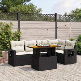 3271742 vidaXL Set mobilier de grădină cu perne, 6 piese, negru, poliratan