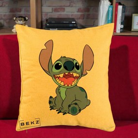 Perna Personalizata Stitch Zambitor, 40x40 cm, Galben, Husa Detasabila, Perna Inclusa, BEKZ®