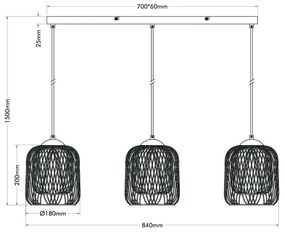 Globo 15965-3H - Lustră suspendată pe cablu DICHTI, 3x E27/40W/230V