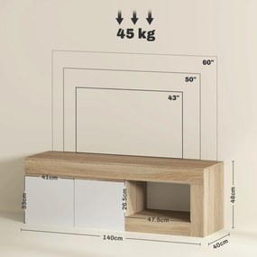 HOMCOM Dulap pentru TV de 60" cu Dulăpior, 2 Uși și Raft Deschis, Mobilier TV din Lemn, 140x40x48 cm, Lemn Natural | Aosom Romania