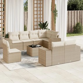 vidaXL Set canapele de grădină, 9 piese, cu perne, bej, poliratan