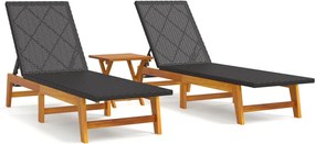 vidaXL Set șezlonguri de grădină, 3 piese, poliratan și lemn acacia