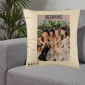 Perna Personalizata K-pop BLACKPINK Foto Grup, 40x40 cm, Bej, Husa Detasabila, Perna Inclusa, BEKZ®