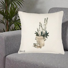 Perna Decorativa Butuci de Mesteacan Watercolor, 40x40 cm, Crem Reliefat, Husa Detasabila, Perna Inclusa, BEKZ®