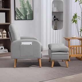 HOMCOM Fotoliu de relaxare cu repose-pied fotoliu TV cu perne capitonat din material lin 68,5 x 73,5 x 90 cm gri deschis | Aosom Romania