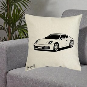 Perna Personalizata Porsche 911 Silueta, 40x40 cm, Ecru, Husa Detasabila, Perna Inclusa, BEKZ®