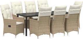 vidaXL Set de masă pentru grădină cu pernă 9 pcs Bej poliratan
