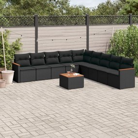 3226062 vidaXL Set canapele de grădină cu perne, 10 piese, negru, poliratan