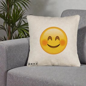 Perna Decorativa Emoji Fericit Roscat, 40x40 cm, Bej Canapea, Husa Detasabila, Perna Inclusa, BEKZ®