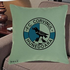 Perna Personalizata FC Corvinul Hunedoara Fotbal, 40x40 cm, Verde, Husa Detasabila, Perna Inclusa, BEKZ®