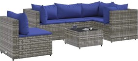 vidaXL Set mobilier de grădină cu perne, 6 piese, gri, poliratan