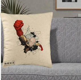 Perna Personalizata One Punch Man Saitama Pumn, 40x40 cm, Bej, Husa Detasabila, Perna Inclusa, BEKZ®