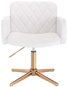 HC802CROSS Scaun Alb din Piele Ecologica cu Bază Aurie