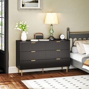 HOMCOM Comodă 6 sertare comodă dormitor mobilier de depozitare modern cu mânere și picioare aurii, 120 x 40 x 76,5 cm, negru | Aosom Romania