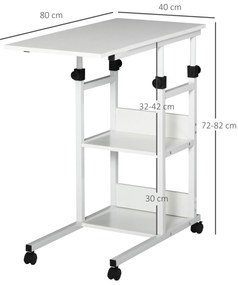 HOMCOM Masa auxiliară Masa rulantă Masa de pat pentru Laptop Înălțime reglabilă - 2 rafturi integrate - cadru metalic Alb | Aosom Romania