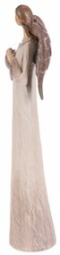 Înger din poliresină cu inimă, 26 cm, bej-măduvă