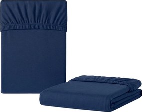 Cearsaf Jersey LUNA albastru inchis 160 x 200 cm, set 2 bucati