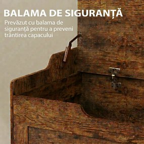 HOMCOM Bancă de Depozitare de 103L Multifuncțională, nuanță de Lemn cu Pernă din Țesătură Gri, 75x40x56 cm | Aosom Romania