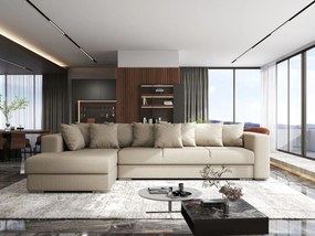 Colțar extensibil dumonde cu ladă de depozitare si sezut confortabil din spuma high-density, Gloria Enjoy Camel 320x183 cm