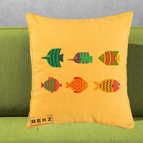 Perna Decorativa Pesti Colorati Cartoon, 40x40 cm, Galben, Husa Detasabila, Perna Inclusa, BEKZ®