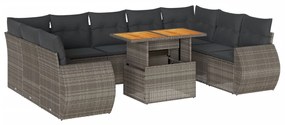 3327308 vidaXL Set mobilier de grădină cu perne, 10 piese, gri, poliratan