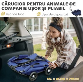 PawHut Cărucior Pliabil pentru Câini de Talie Mică cu Intrare la 45°, Geantă și Pernă, 53x45x28 cm, Albastru | Aosom Romania