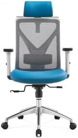 RESIGILAT-Scaun ergonomic Mike-H, sezut translatie, Mesh/Piele, Gri/Albastru